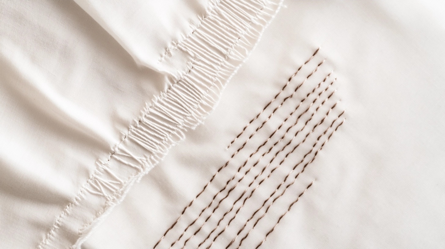 Close-up of split stitch creating a textured line on white fabric